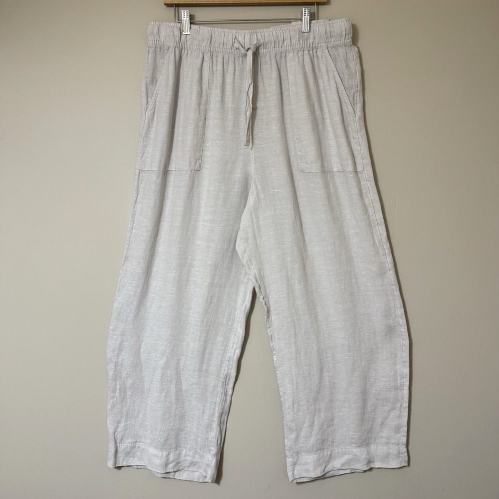 NWT Joie 100% Linen SIZE XL Wide Leg Pants ElasticWaist Drawstring Beige Ankle